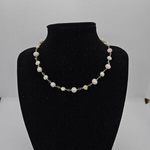 short light pink and yellow-green pearl necklace